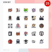 paquete de 25 modernos signos y símbolos de colores planos de línea rellena para medios de impresión web, como protección de notificación de cuidado de la mujer, elementos de diseño de vectores editables de justicia