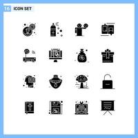 Modern Set of 16 Solid Glyphs Pictograph of router device hand message comment Editable Vector Design Elements