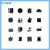 User Interface Pack of 16 Basic Solid Glyphs of panzer cannon interface tag promotion Editable Vector Design Elements