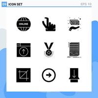 Modern 9 solid style icons Glyph Symbols for general use Creative Solid Icon Sign Isolated on White Background 9 Icons Pack Creative Black Icon vector background