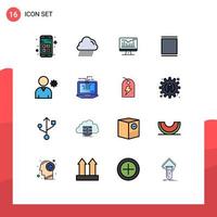 Mobile Interface Flat Color Filled Line Set of 16 Pictograms of profile timeline computer sets gallery Editable Creative Vector Design Elements