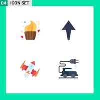 Pack of 4 creative Flat Icons of bakery ship day up alien Editable Vector Design Elements