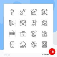 16 User Interface Outline Pack of modern Signs and Symbols of party hanukkah human travel public Editable Vector Design Elements