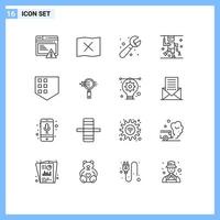 Set of 16 Modern UI Icons Symbols Signs for shield protect plumber medical hospital Editable Vector Design Elements