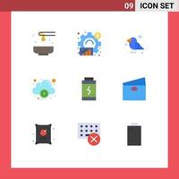 Universal Icon Symbols Group of 9 Modern Flat Colors of battery computing graph cloud bird Editable Vector Design Elements