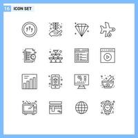 Group of 16 Modern Outlines Set for list transportation diamond transport landing Editable Vector Design Elements