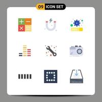 Pack of 9 Modern Flat Colors Signs and Symbols for Web Print Media such as capture camera setting support customer Editable Vector Design Elements