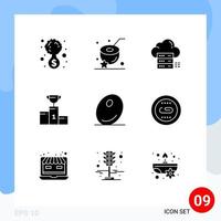 Pack of 9 creative Solid Glyphs of goblet champion sever ceremony share Editable Vector Design Elements