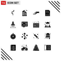 Pictogram Set of 16 Simple Solid Glyphs of spaceship graph alms file chart Editable Vector Design Elements