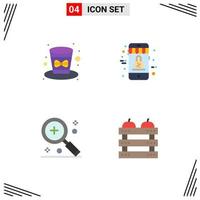 Set of 4 Commercial Flat Icons pack for celebration find holiday mobile magnifier Editable Vector Design Elements