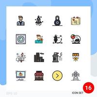 16 Thematic Vector Flat Color Filled Lines and Editable Symbols of gadgets love technology couple proposal love letter Editable Creative Vector Design Elements