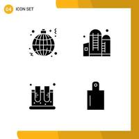 User Interface Pack of 4 Basic Solid Glyphs of globe chemistry lamp container lab Editable Vector Design Elements