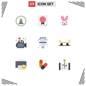 Modern Set of 9 Flat Colors and symbols such as mechanical video paper presentation rabbit Editable Vector Design Elements
