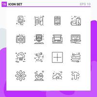 Group of 16 Outlines Signs and Symbols for camera pollution computer gas mobile Editable Vector Design Elements