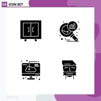 Pack of 4 creative Solid Glyphs of cupboard computer school graph magnifying installation Editable Vector Design Elements