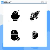 Modern 4 solid style icons Glyph Symbols for general use Creative Solid Icon Sign Isolated on White Background 4 Icons Pack Creative Black Icon vector background