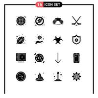 Solid Glyph Pack of 16 Universal Symbols of ball american gaming sport hokey Editable Vector Design Elements