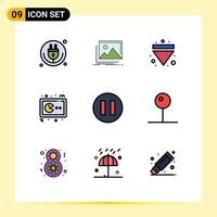 Group of 9 Filledline Flat Colors Signs and Symbols for gamepad game nature pac man multimedia Editable Vector Design Elements