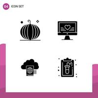 Set of 4 Modern UI Icons Symbols Signs for cornucopia cloud harvest love folder Editable Vector Design Elements