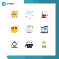 User Interface Pack of 9 Basic Flat Colors of monitor smiley carriage love emot Editable Vector Design Elements