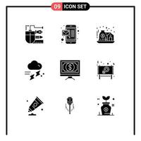 Set of 9 Modern UI Icons Symbols Signs for bank rainy asset rainfall cloud Editable Vector Design Elements