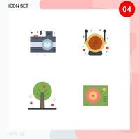 Set of 4 Vector Flat Icons on Grid for camera tree party safety device Editable Vector Design Elements