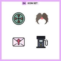 4 Universal Filledline Flat Colors Set for Web and Mobile Applications fan mail moustache male easter Editable Vector Design Elements