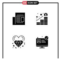 Editable Vector Line Pack of Simple Solid Glyphs of article heart read profit marriage Editable Vector Design Elements