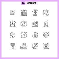 16 Universal Outline Signs Symbols of hardware line building computer globe Editable Vector Design Elements