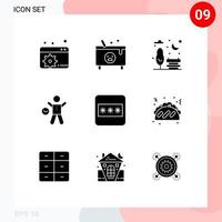 Modern Set of 9 Solid Glyphs and symbols such as layout man bench health gym Editable Vector Design Elements