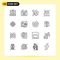 User Interface Pack of 16 Basic Outlines of electronic devices tree camera party Editable Vector Design Elements