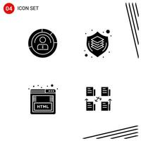 Collection of 4 Vector Icons in solid style Pixle Perfect Glyph Symbols for Web and Mobile Solid Icon Signs on White Background 4 Icons Creative Black Icon vector background