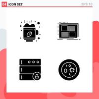 Collection of 4 Vector Icons in solid style Modern Glyph Symbols for Web and Mobile Solid Icon Sign Isolated on White Background 4 Icons Creative Black Icon vector background