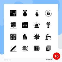 Modern Set of 16 Solid Glyphs and symbols such as application game ups chronometer activities Editable Vector Design Elements
