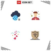 4 User Interface Flat Icon Pack of modern Signs and Symbols of cloud hearts storage man loving Editable Vector Design Elements