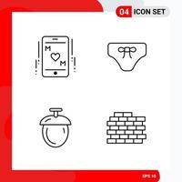 Creative Set of 4 Universal Outline Icons isolated on White Background Creative Black Icon vector background