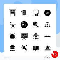 Modern Pack of 16 Icons Solid Glyph Symbols isolated on White Backgound for Website designing Creative Black Icon vector background