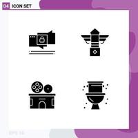 Set of Vector Solid Glyphs on Grid for chat entertainment secure night ticket Editable Vector Design Elements