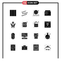 Set of 16 Vector Solid Glyphs on Grid for share ideas sun idea handbag Editable Vector Design Elements