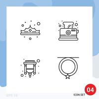 Set of 4 Modern UI Icons Symbols Signs for crown cable jewelry toast usb Editable Vector Design Elements