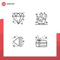 Pack of 4 creative Filledline Flat Colors of diamond multimedia bath shower holiday Editable Vector Design Elements