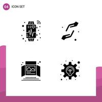 Group of 4 Modern Solid Glyphs Set for device ad heart beat hands print Editable Vector Design Elements