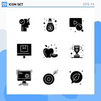 Modern 9 solid style icons Glyph Symbols for general use Creative Solid Icon Sign Isolated on White Background 9 Icons Pack Creative Black Icon vector background