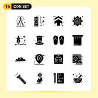 16 iconos creativos para el diseño moderno de sitios web y aplicaciones móviles receptivas 16 signos de símbolos de glifo sobre fondo blanco paquete de 16 iconos fondo de vector de icono negro creativo
