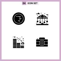 Solid Glyph Pack of 4 Universal Symbols of coin loss building life camera Editable Vector Design Elements