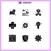 9 Universal Solid Glyphs Set for Web and Mobile Applications labor day cut printer device Editable Vector Design Elements