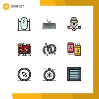 9 Thematic Vector Filledline Flat Colors and Editable Symbols of earrings laptop pen communication draw Editable Vector Design Elements