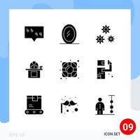 Universal Icon Symbols Group of 9 Modern Solid Glyphs of lifesaver user service personal laptop Editable Vector Design Elements