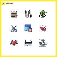 Universal Icon Symbols Group of 9 Modern Filledline Flat Colors of file camera sport drone science Editable Vector Design Elements