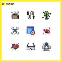 Universal Icon Symbols Group of 9 Modern Filledline Flat Colors of file camera sport drone science Editable Vector Design Elements